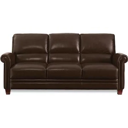 Leather Sofa with Bustle Back and Rolled Arms